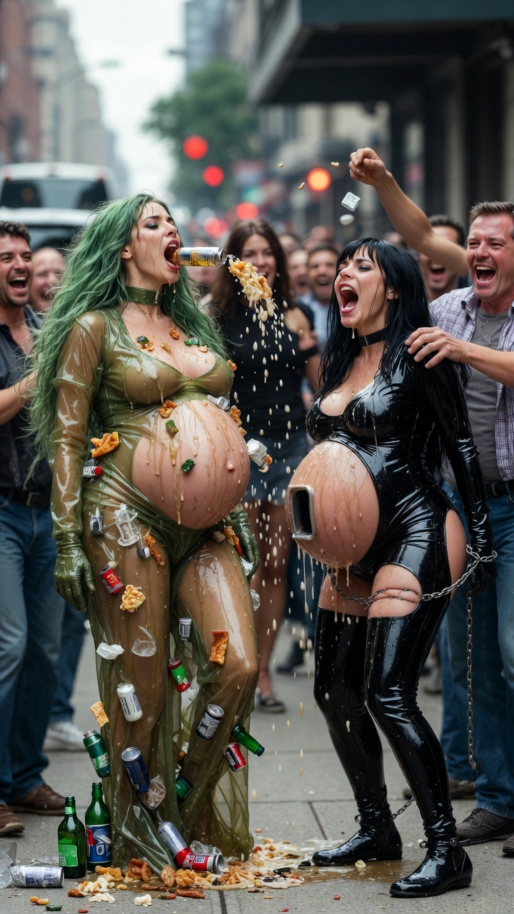 Pregnant BDSM women used as living trash cans — 16